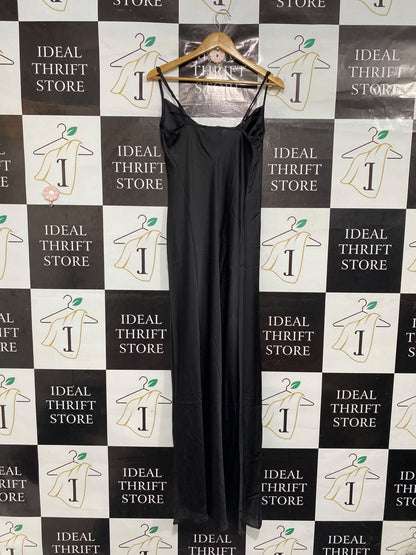 I SAW IT FIRST |M| BUST 18| A67| ELEGANT BLACK SATIN COWL-NECK SLIP MIDI DRESS