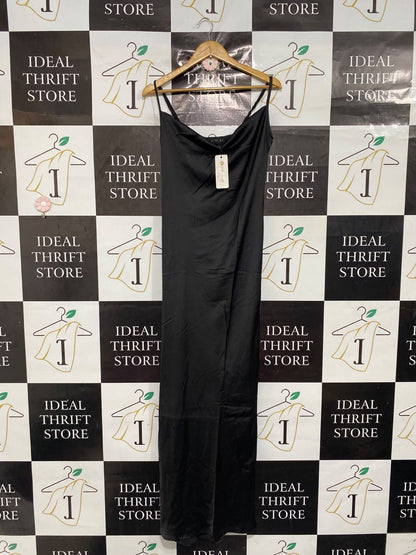 I SAW IT FIRST |M| BUST 18| A67| ELEGANT BLACK SATIN COWL-NECK SLIP MIDI DRESS