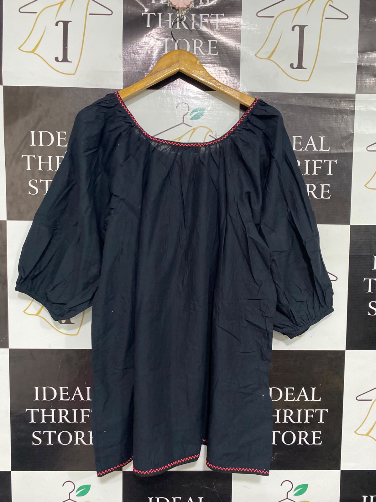 ATMOSPHERE |L| BUST 22| A67| EMBROIDERED BLACK BOHO BLOUSE WITH TASSELS