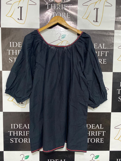 ATMOSPHERE |L| BUST 22| A67| EMBROIDERED BLACK BOHO BLOUSE WITH TASSELS