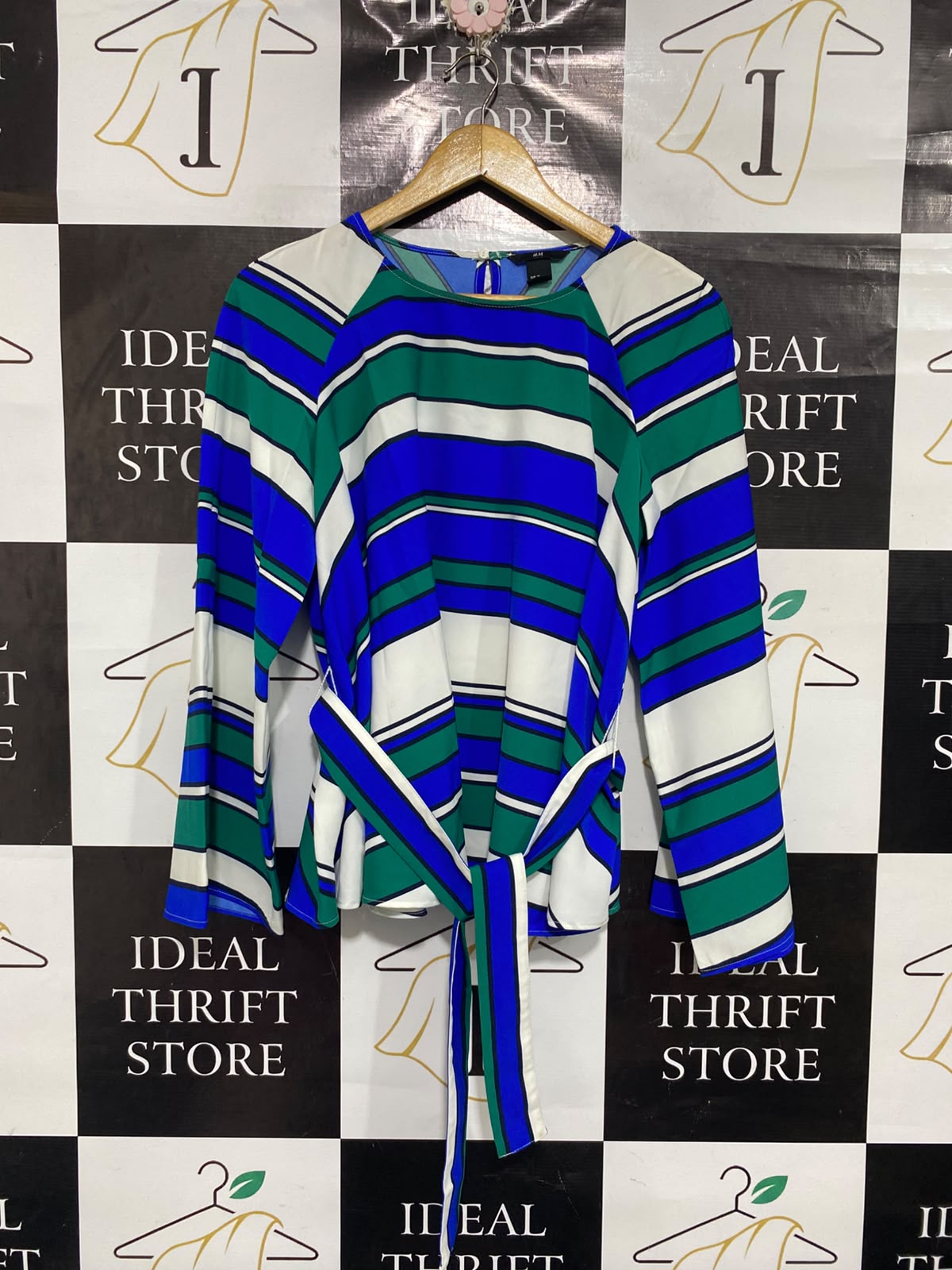 H&M |S| BUST 21| A67| MULTICOLOR STRIPED BELTED LONG-SLEEVE BLOUSE