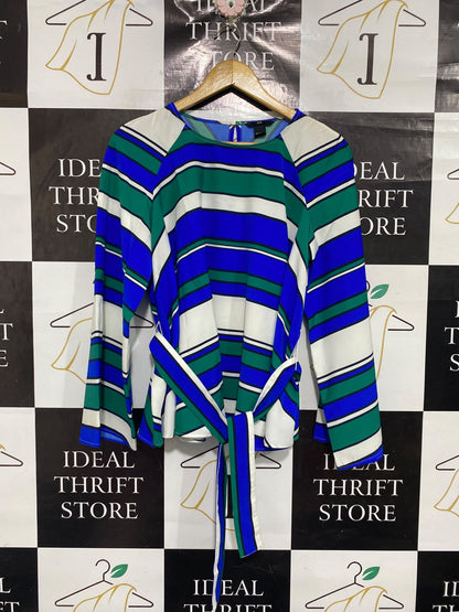 H&M |S| BUST 21| A67| MULTICOLOR STRIPED BELTED LONG-SLEEVE BLOUSE
