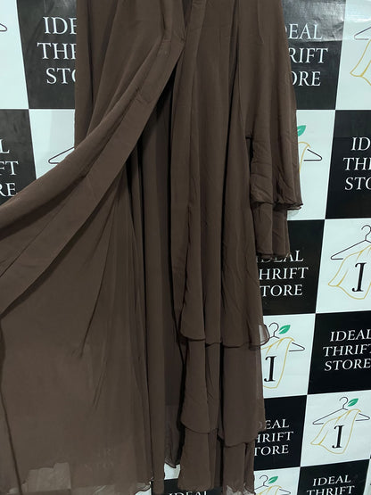 |XL| BUST 26| A67| ELEGANT CHOCOLATE BROWN TIERED CHIFFON MAXI DRESS / ABAYA