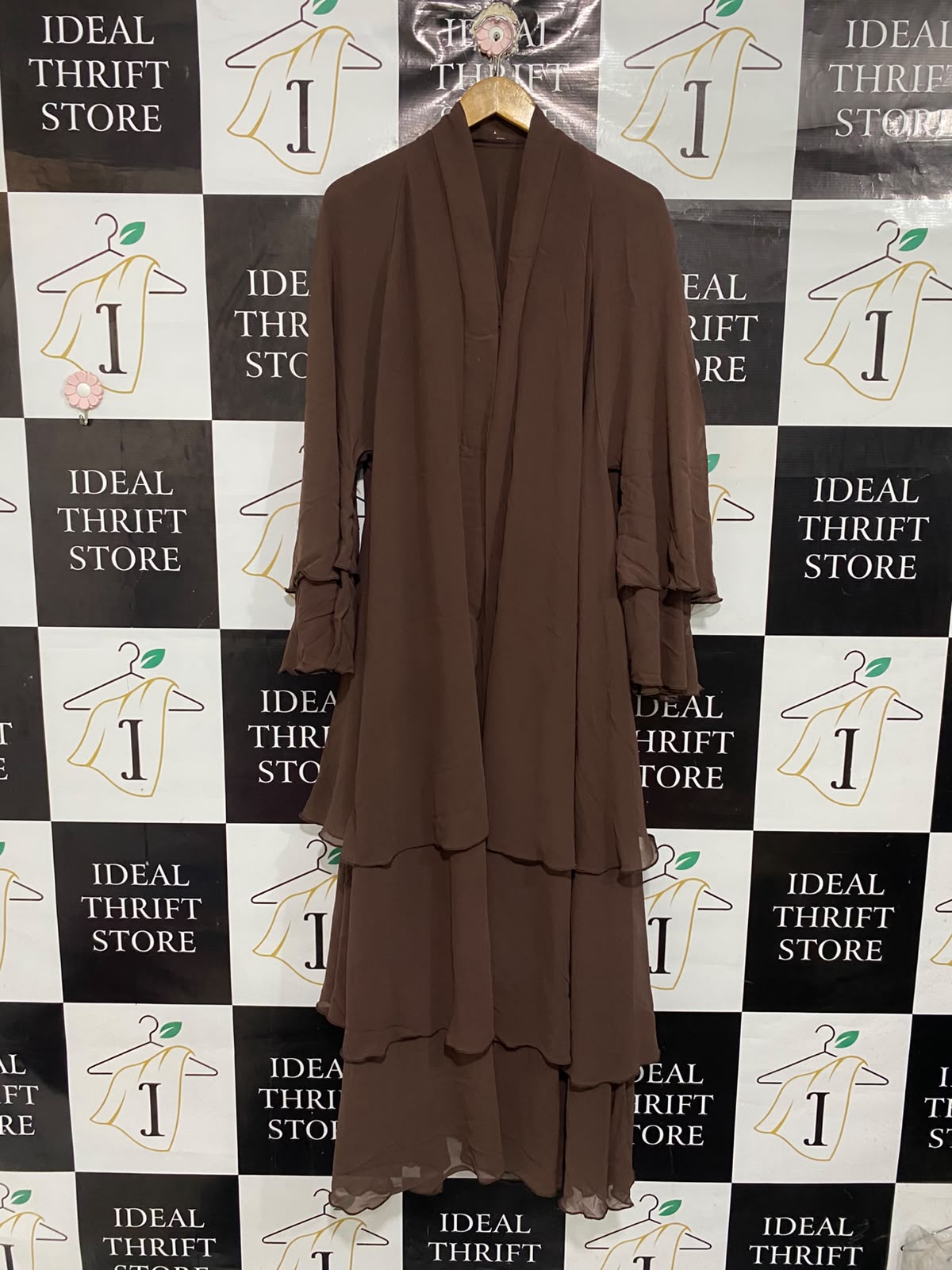 |XL| BUST 26| A67| ELEGANT CHOCOLATE BROWN TIERED CHIFFON MAXI DRESS / ABAYA