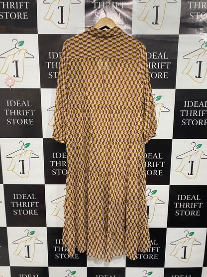 ZARA |L| BUST 20| A67| GEOMETRIC PRINT TIERED BUTTON-DOWN MAXI SHIRT DRESS
