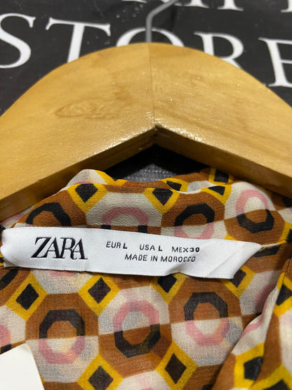ZARA |L| BUST 20| A67| GEOMETRIC PRINT TIERED BUTTON-DOWN MAXI SHIRT DRESS
