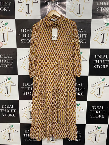 ZARA |L| BUST 20| A67| GEOMETRIC PRINT TIERED BUTTON-DOWN MAXI SHIRT DRESS
