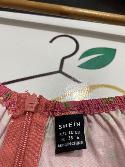 SHEIN |M| BUST 16| A67| PINK DAISY FLORAL SWEETHEART MIDI DRESS