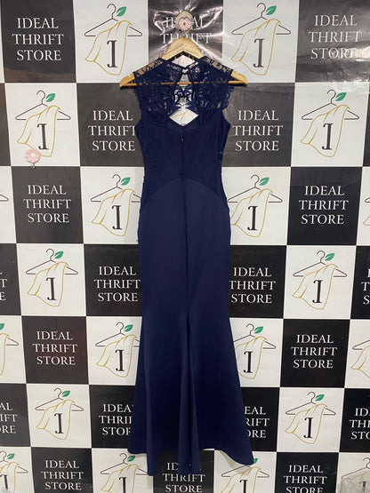 LIPSY |S| BUST 14| A67| NAVY BLUE LACE EMBROIDERED EVENING GOWN