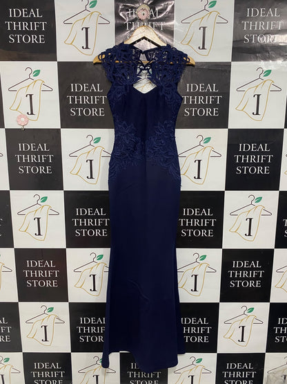 LIPSY |S| BUST 14| A67| NAVY BLUE LACE EMBROIDERED EVENING GOWN