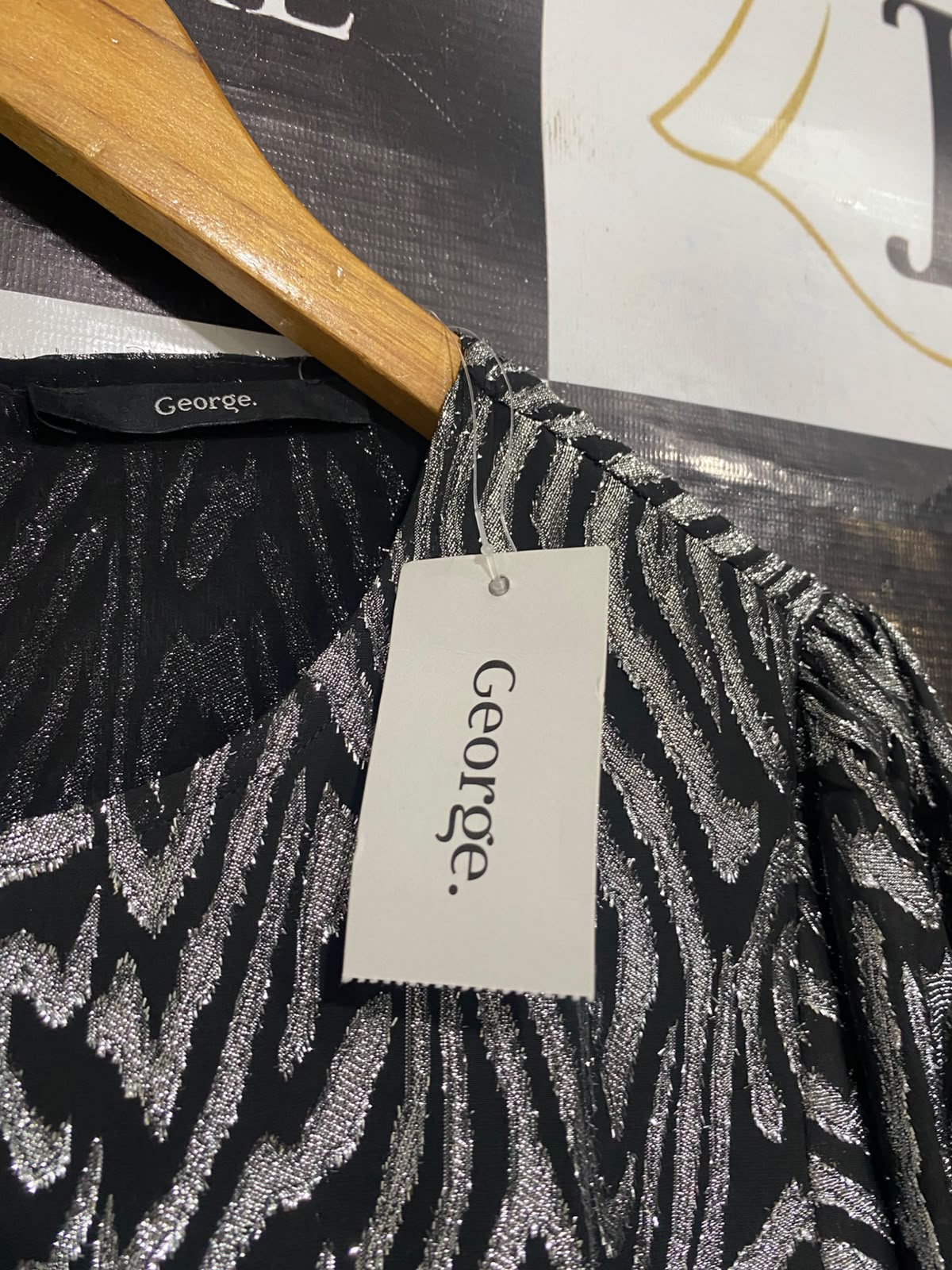 GEORGE |L| BUST 21| A67| METALLIC ZEBRA PRINT LONG-SLEEVE PARTY DRESS