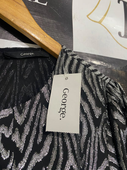 GEORGE |L| BUST 21| A67| METALLIC ZEBRA PRINT LONG-SLEEVE PARTY DRESS