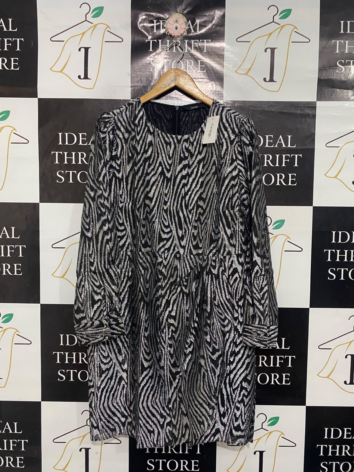 GEORGE |L| BUST 21| A67| METALLIC ZEBRA PRINT LONG-SLEEVE PARTY DRESS