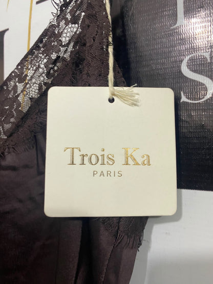 TROIS KA |S| BUST 17| A67| PARIS DARK BROWN LACE TRIM ASYMMETRIC SLIP DRESS