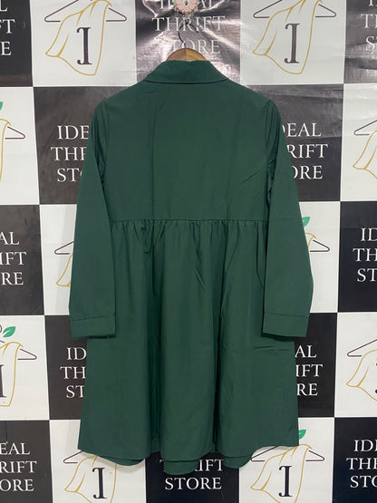 SHEIN |M| BUST 19| A67| EMERLD GREEN DROP-WAIST BUTTON-DOWN SHIRT DRESS