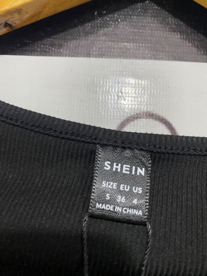 SHEIN |S| BUST 14| A66| BASICS BLACK U-NECK LONG-SLEEVE CROP TOP