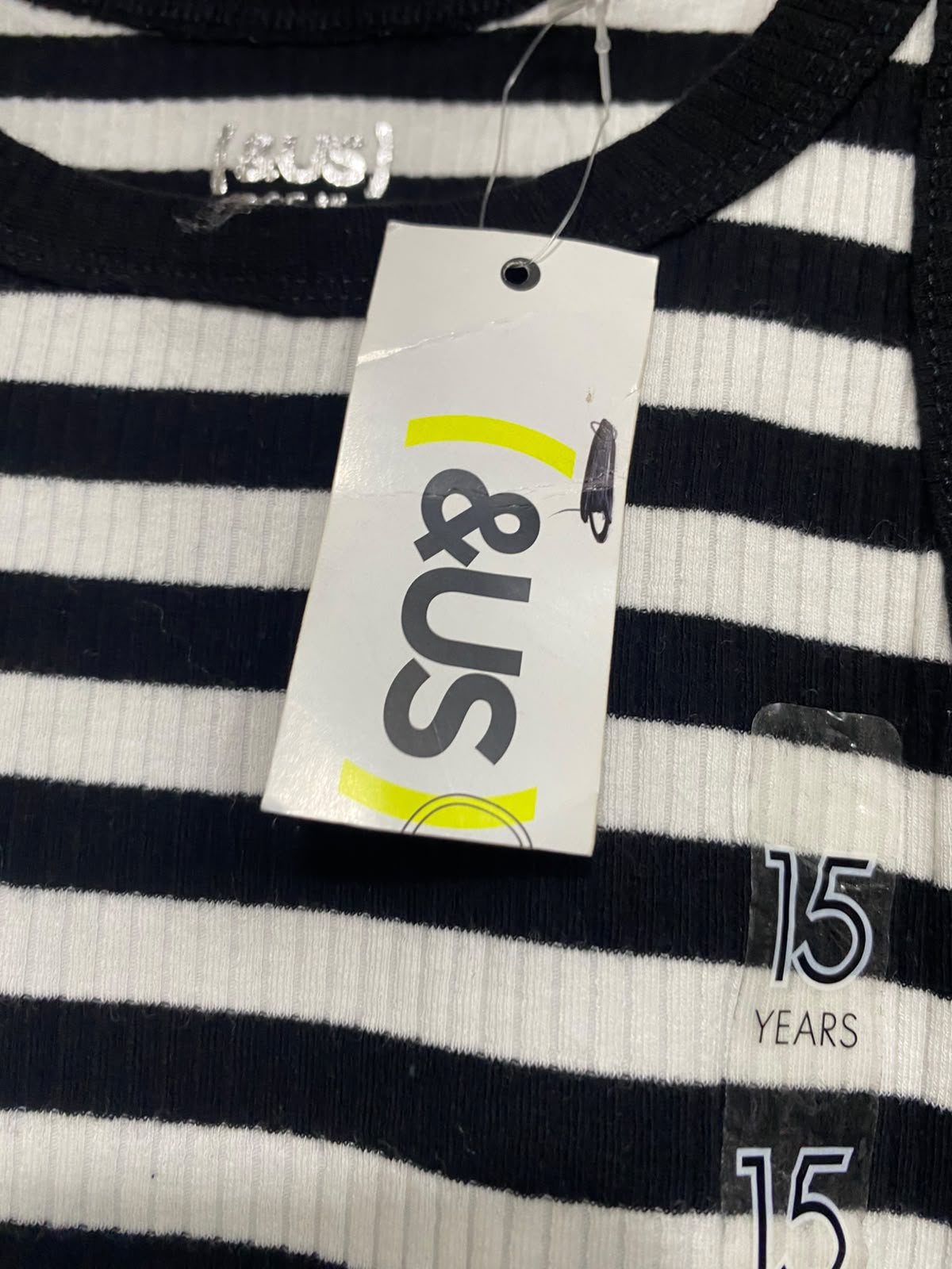 & US |XS| BUST 15| A66| BLACK & WHITE STRIPED RIBBED TANK TOP