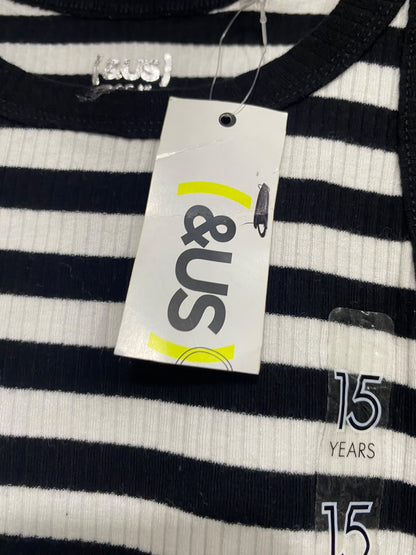 & US |XS| BUST 15| A66| BLACK & WHITE STRIPED RIBBED TANK TOP