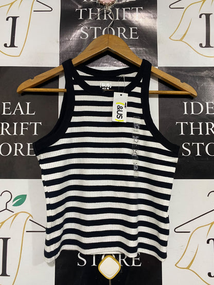 & US |XS| BUST 15| A66| BLACK & WHITE STRIPED RIBBED TANK TOP