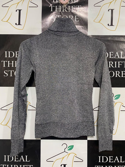 H&M |XS| BUST 15| A66| METALLIC SILVER SHIMMER TURTLENECK PULLOVER