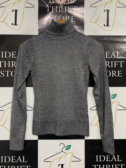 H&M |XS| BUST 15| A66| METALLIC SILVER SHIMMER TURTLENECK PULLOVER