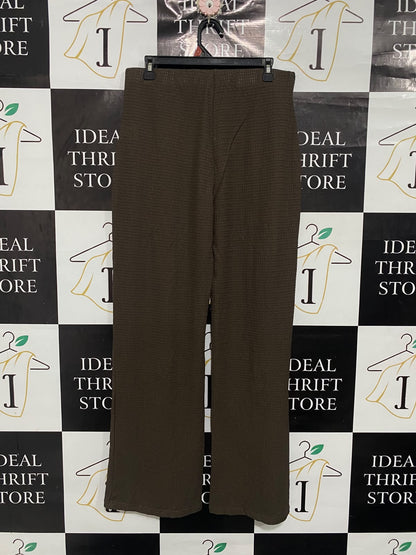 ALLABOUTEVE |L| WAIST 32| A66| DARK BROWN TEXTURED WIDE-LEG TROUSERS