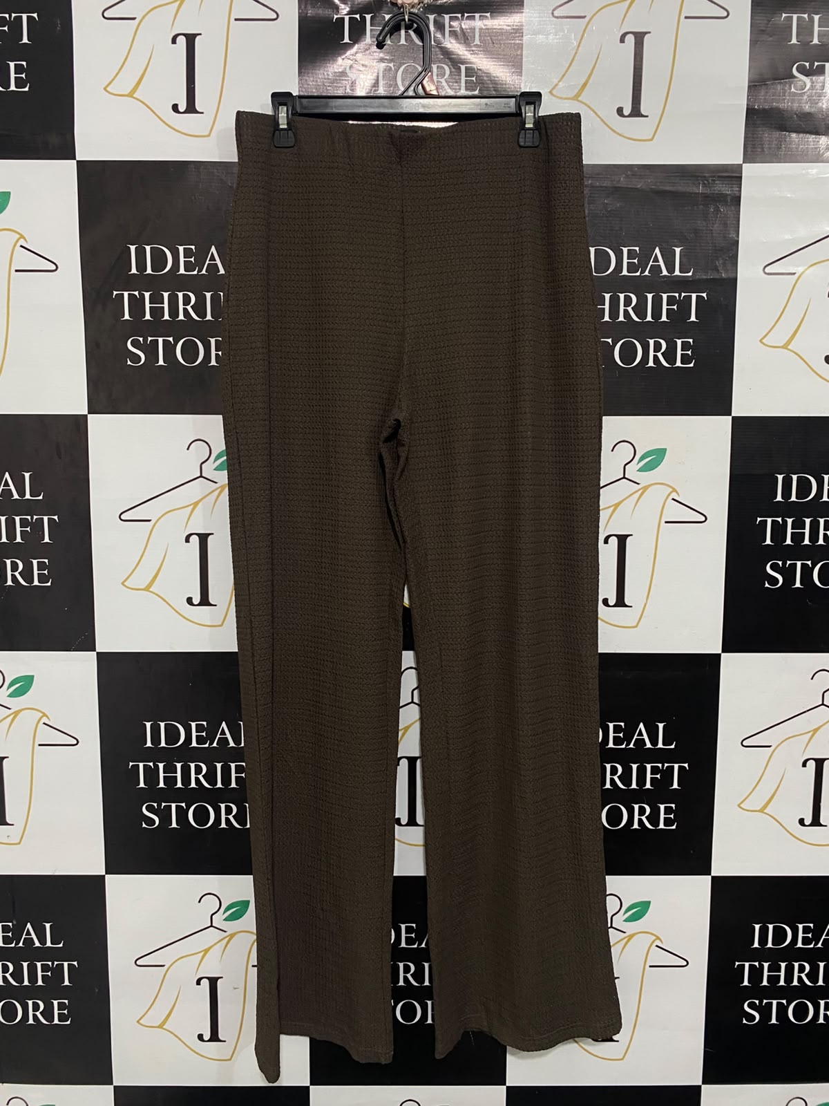 ALLABOUTEVE |L| WAIST 32| A66| DARK BROWN TEXTURED WIDE-LEG TROUSERS