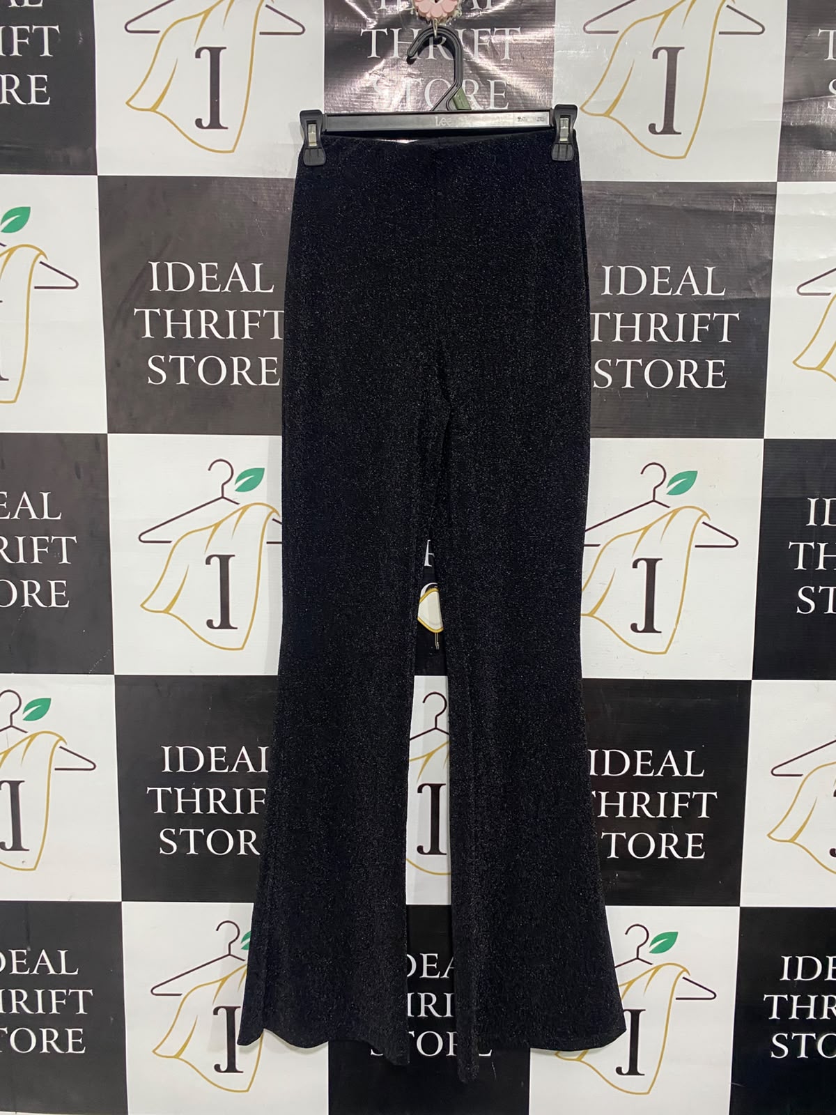 H&M |XS| WAIST 24| A66| METALLIC BLACK SHIMMER FLARED TROUSERS