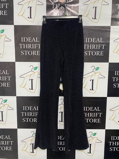 H&M |XS| WAIST 24| A66| METALLIC BLACK SHIMMER FLARED TROUSERS