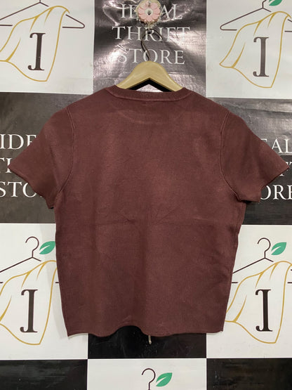 ANKO |M| BUST 18| A66| DARK BROWN ECO-VERO KNIT SHORT-SLEEVE TOP