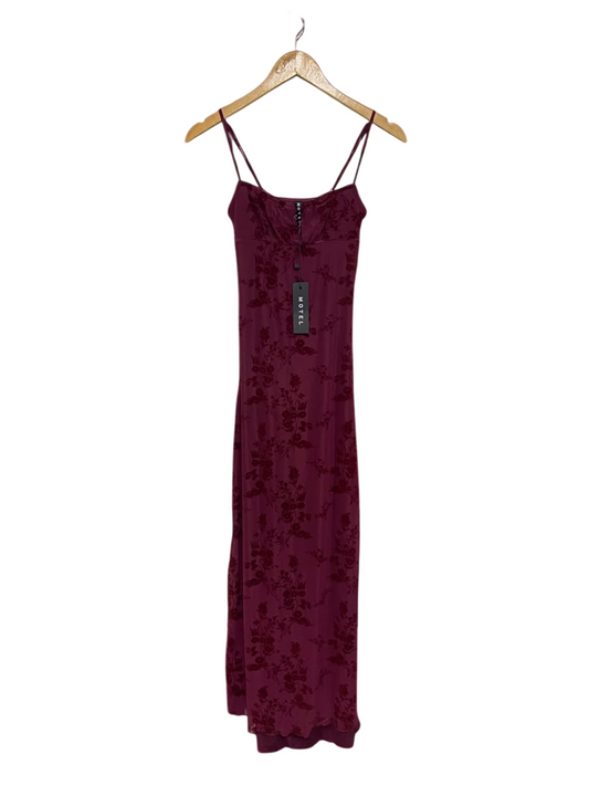 MOTEL|XS| BUST 12| A67|  BURGUNDY VELVET BURN-OUT FLORAL SLIP MAXI DRESS