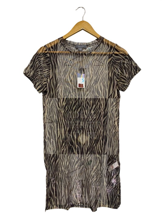 PRIMARK |S| BUST 17| A67| METALLIC ZEBRA ANIMAL PRINT MESH TUNIC TOP