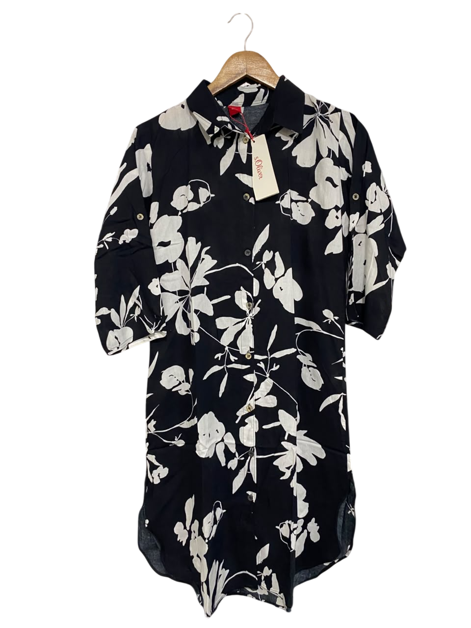 S.OLIVER |L| BUST 20| A67| BLACK & WHITE FLORAL PRINT BUTTON-DOWN SHIRT DRESS