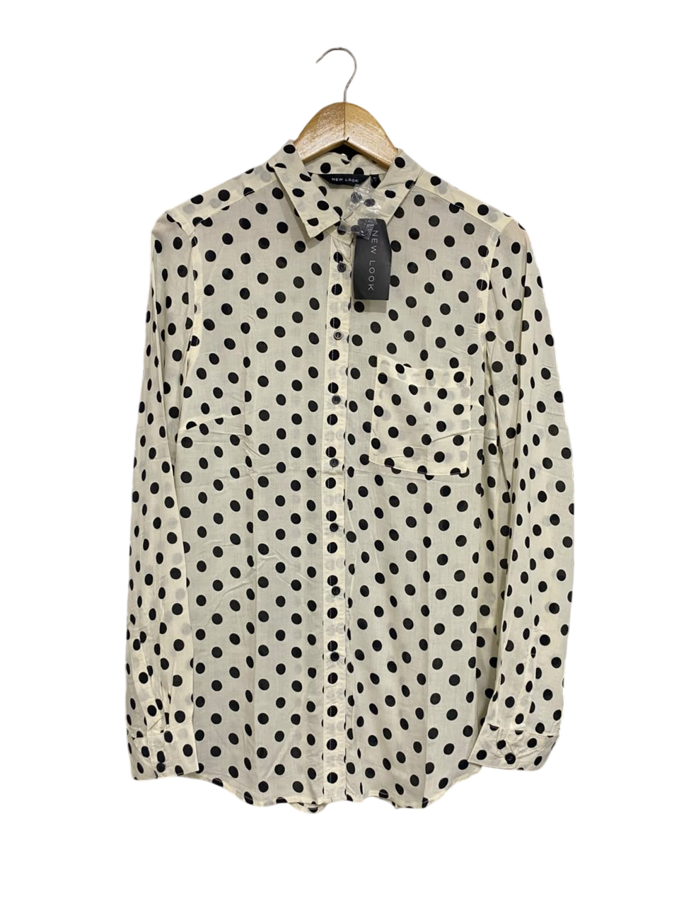 NEW LOOK |M| BUST 21| A67| CREAM & BLACK POLKA DOT BUTTON-DOWN SHIRT