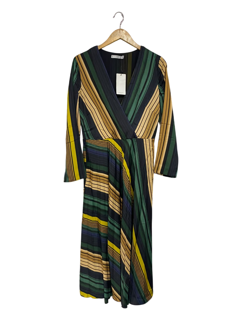 MANGO |M| BUST 19| A67|  STRIPED WRAP V-NECK MIDI DRESS