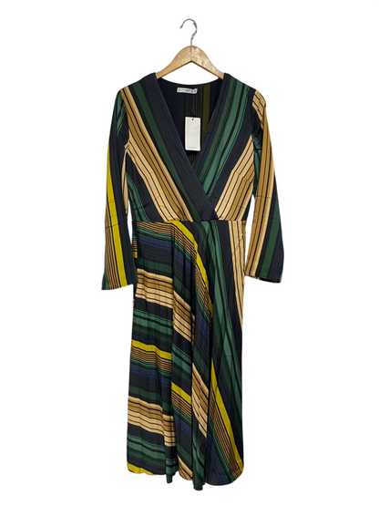 MANGO |M| BUST 19| A67|  STRIPED WRAP V-NECK MIDI DRESS