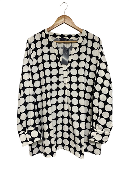 MARKS & SPENCER |XL| BUST 25| A67|  BLACK & WHITE LARGE POLKA DOT V-NECK BLOUSE
