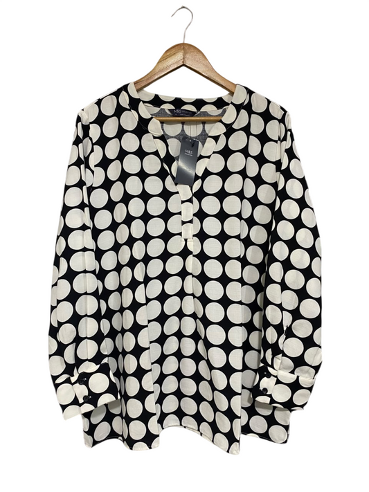 MARKS & SPENCER |XL| BUST 25| A67|  BLACK & WHITE LARGE POLKA DOT V-NECK BLOUSE