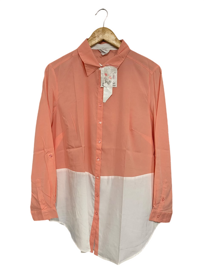 BEING CASUAL |L| BUST 22| A67| PEACH & WHITE COLOR-BLOCK BUTTON-DOWN SHIRT (SMART CASUAL COLLECTION)