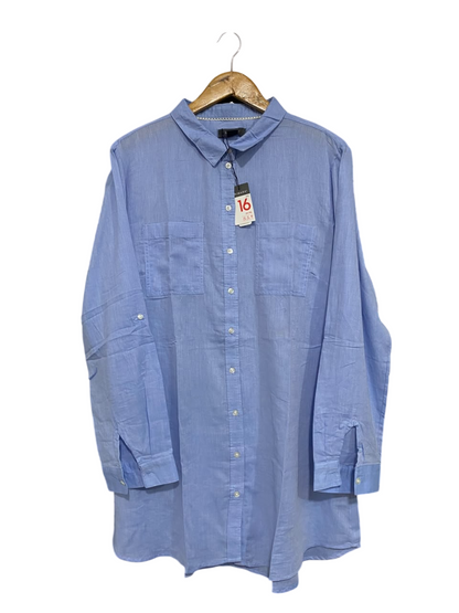 PRIMARK |L| BUST 22| A67| SKY BLUE LINEN-BLEND OVERSIZED BUTTON-DOWN SHIRT