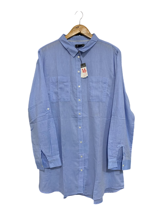 PRIMARK |L| BUST 22| A67| SKY BLUE LINEN-BLEND OVERSIZED BUTTON-DOWN SHIRT