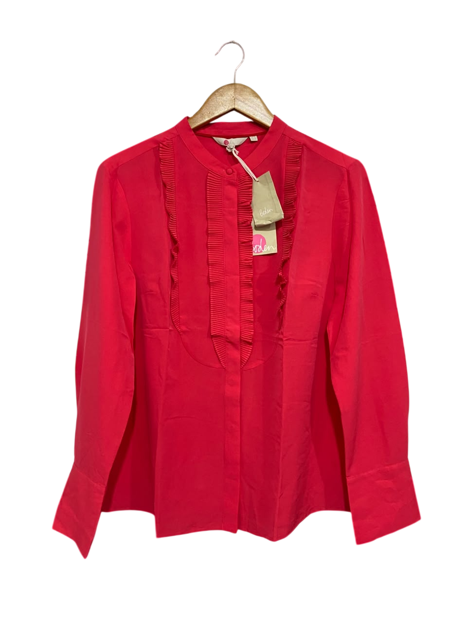 BODEN |M| BUST 26| A67| BRIGHT PINK PLEATED RUFFLE FRONT SHIRT