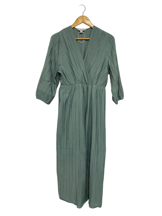 MARKS & SPENCER |M| BUST 18| A67| SAGE GREEN PLEATED WRAP MIDI DRESS