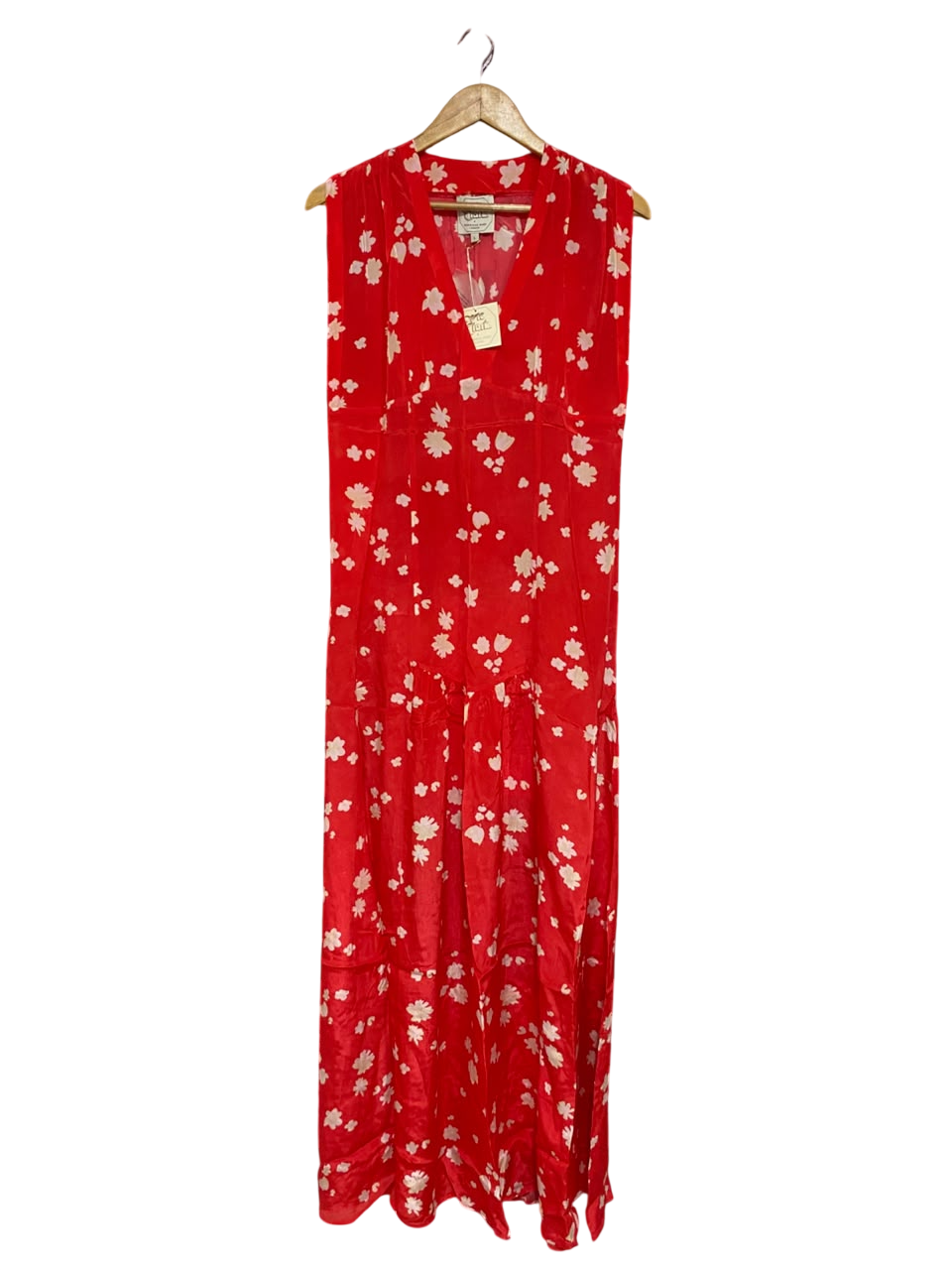PRIM ROSE |L| BUST 18| A67|  RED FLORAL PRINT SLEEVELESS MAXI DRESS