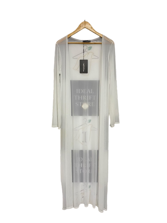 PRETTYLITTLETHING |L| BUST 21| A67| SHEER WHITE MESH LONGLINE DUSTER CARDIGAN