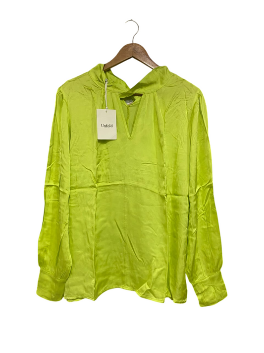 UNFOLD |S| BUST 21| A67|  LIME GREEN HIGH-NECK KEYHOLE SATIN BLOUSE