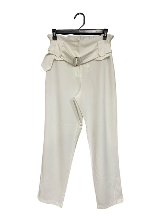 BOOHOO |S| WAIST 26| A67| OFF-WHITE PAPERBAG WAIST BELTED TROUSERS