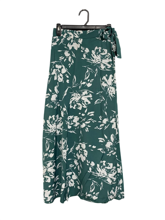 SHEIN |S| WAIST 28| A67| EMERALD GREEN & WHITE FLORAL PRINT WRAP MAXI SKIRT