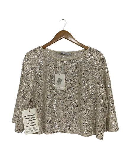 GINA BACCONI |M| BUST 24| A67| CHAMPAGNE GOLD SEQUIN OPEN-FRONT BOLERO SHRUG