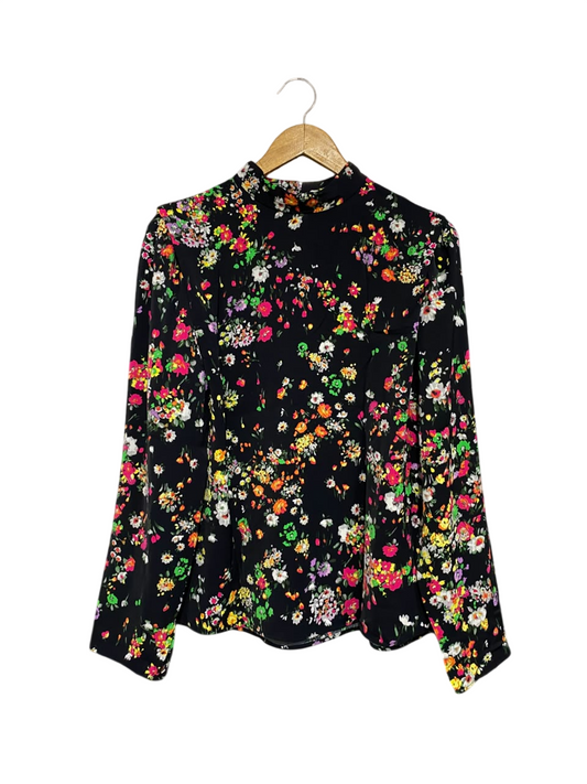 H&M |M| BUST 23| A67| BLACK AUR MULTICOLOR NEON FLORAL HIGH-NECK BLOUSE